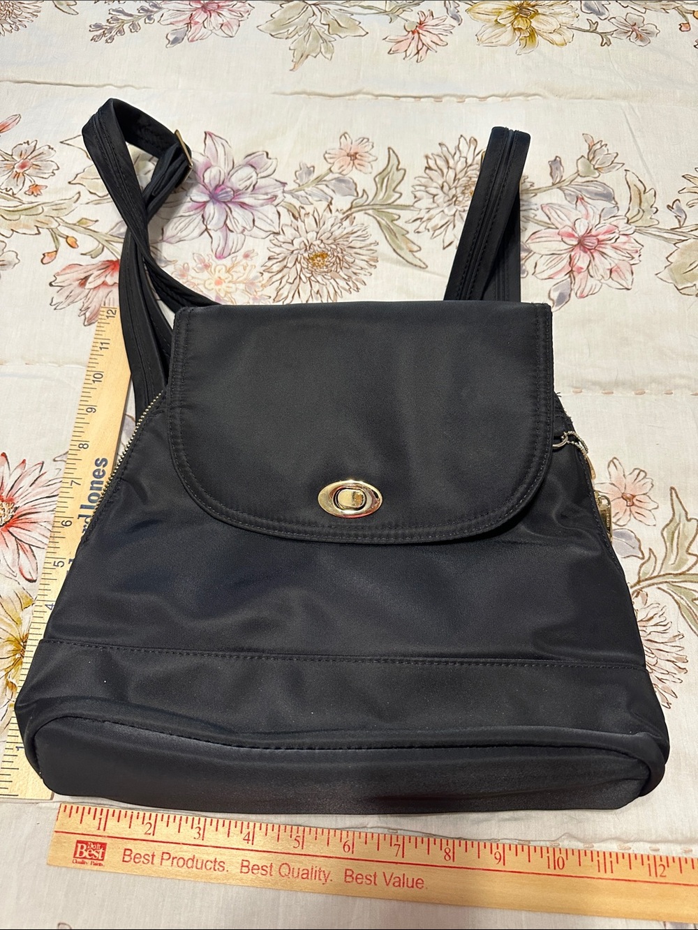 Travelon Black Nylon Backpack with Gold Turn-Lock